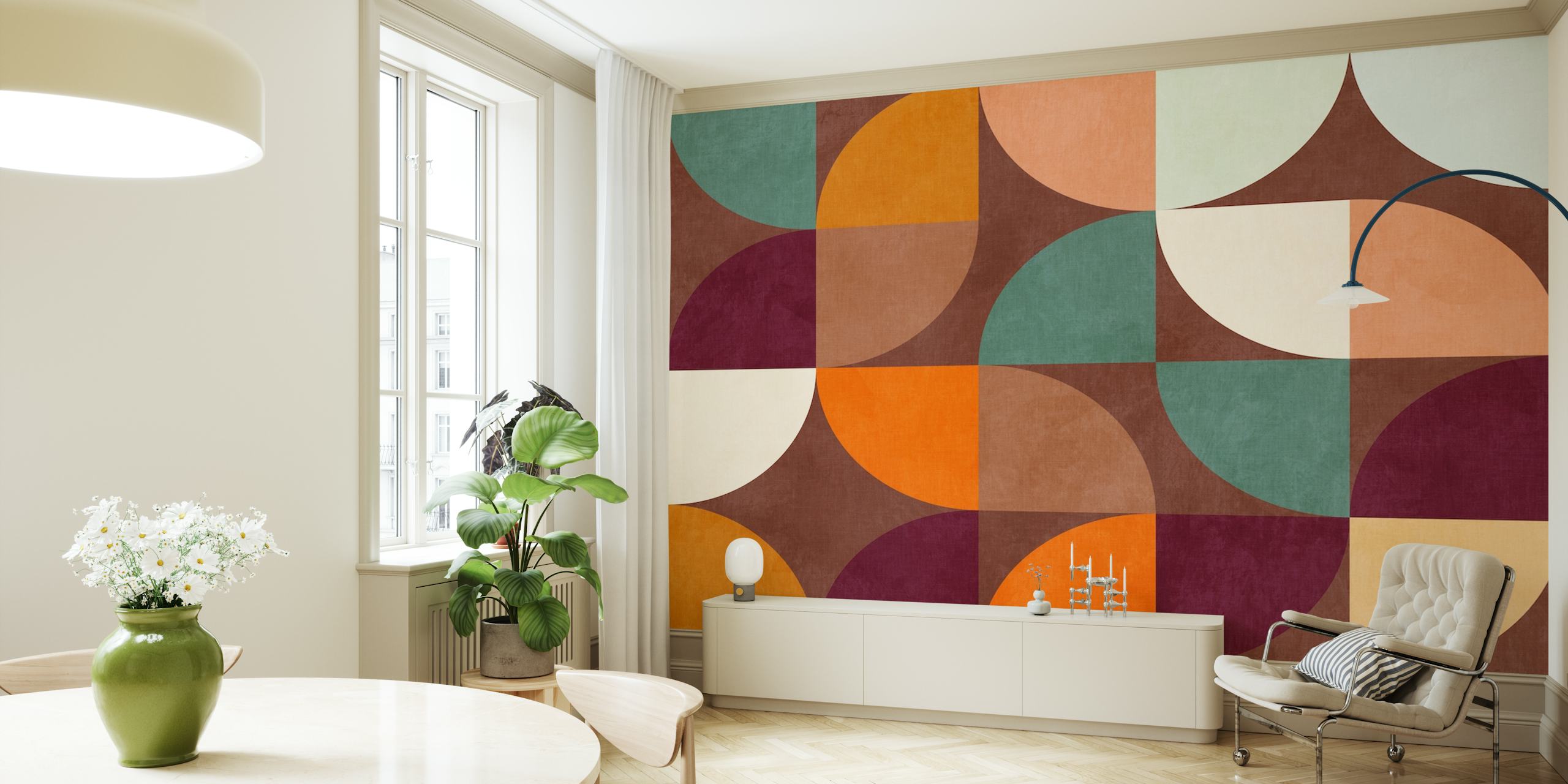 Mid Century Geometric Bauhaus Klassinen seinämaalaus retrohenkisellä muodolla ja maanläheisillä sävyillä